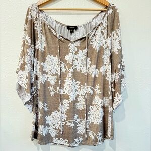 Soft Textured Floral Tie-Neck Blouse - XL